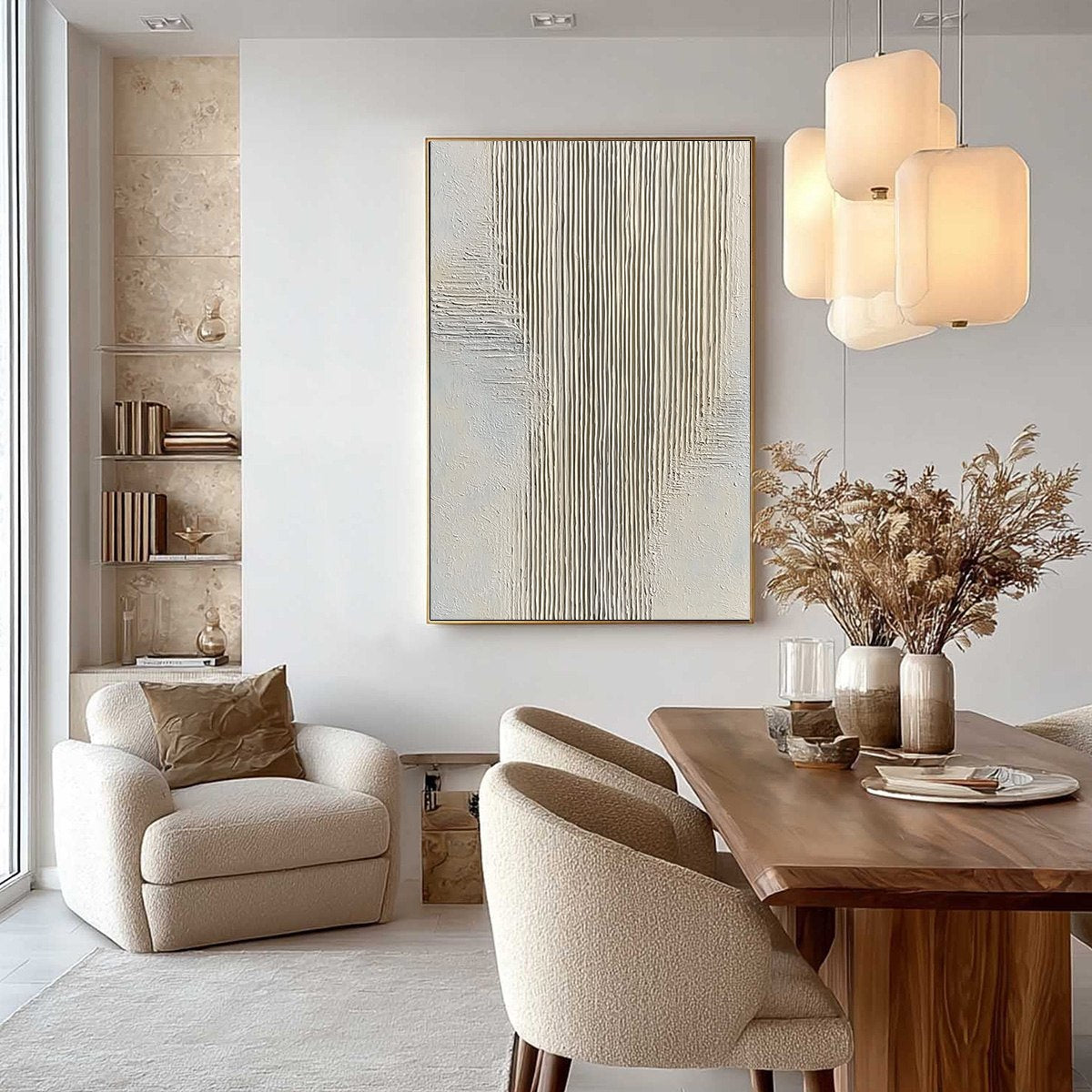 SERENE STRIA: Wabi Sabi Textured Vertical Abstract Painting - Image 6