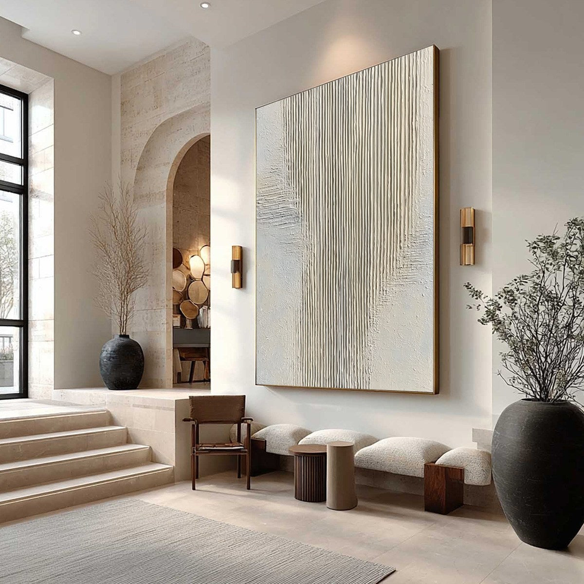 SERENE STRIA: Wabi Sabi Textured Vertical Abstract Painting - Image 7