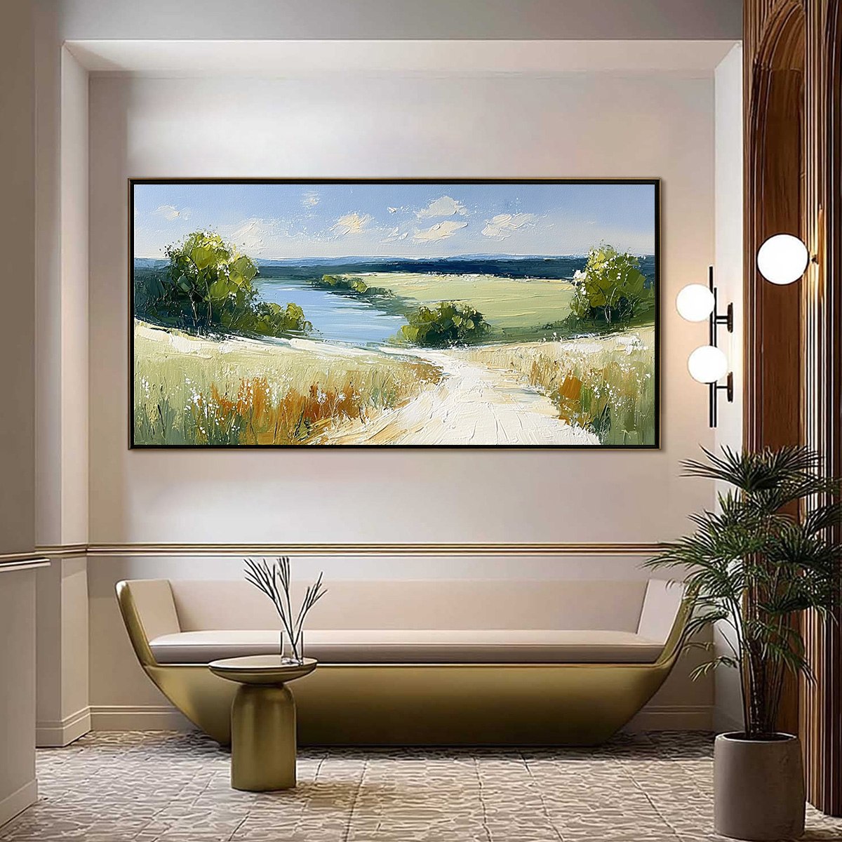 SERENE VISTA: Textured Palette Knife Countryside Landscape Painting - Image 2