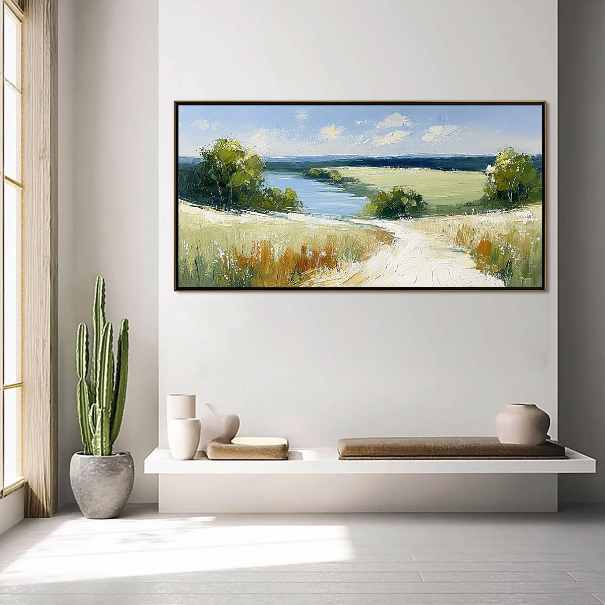 SERENE VISTA: Textured Palette Knife Countryside Landscape Painting - Image 4