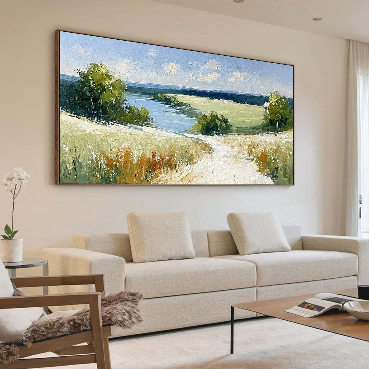 SERENE VISTA: Textured Palette Knife Countryside Landscape Painting - Image 7