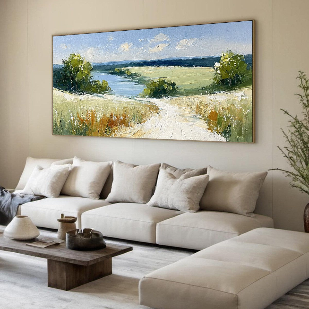 SERENE VISTA: Textured Palette Knife Countryside Landscape Painting - Image 8