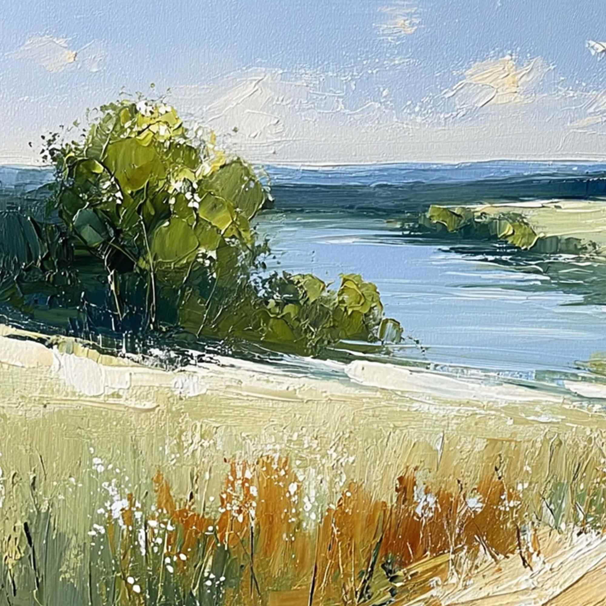 SERENE VISTA: Textured Palette Knife Countryside Landscape Painting - Image 3