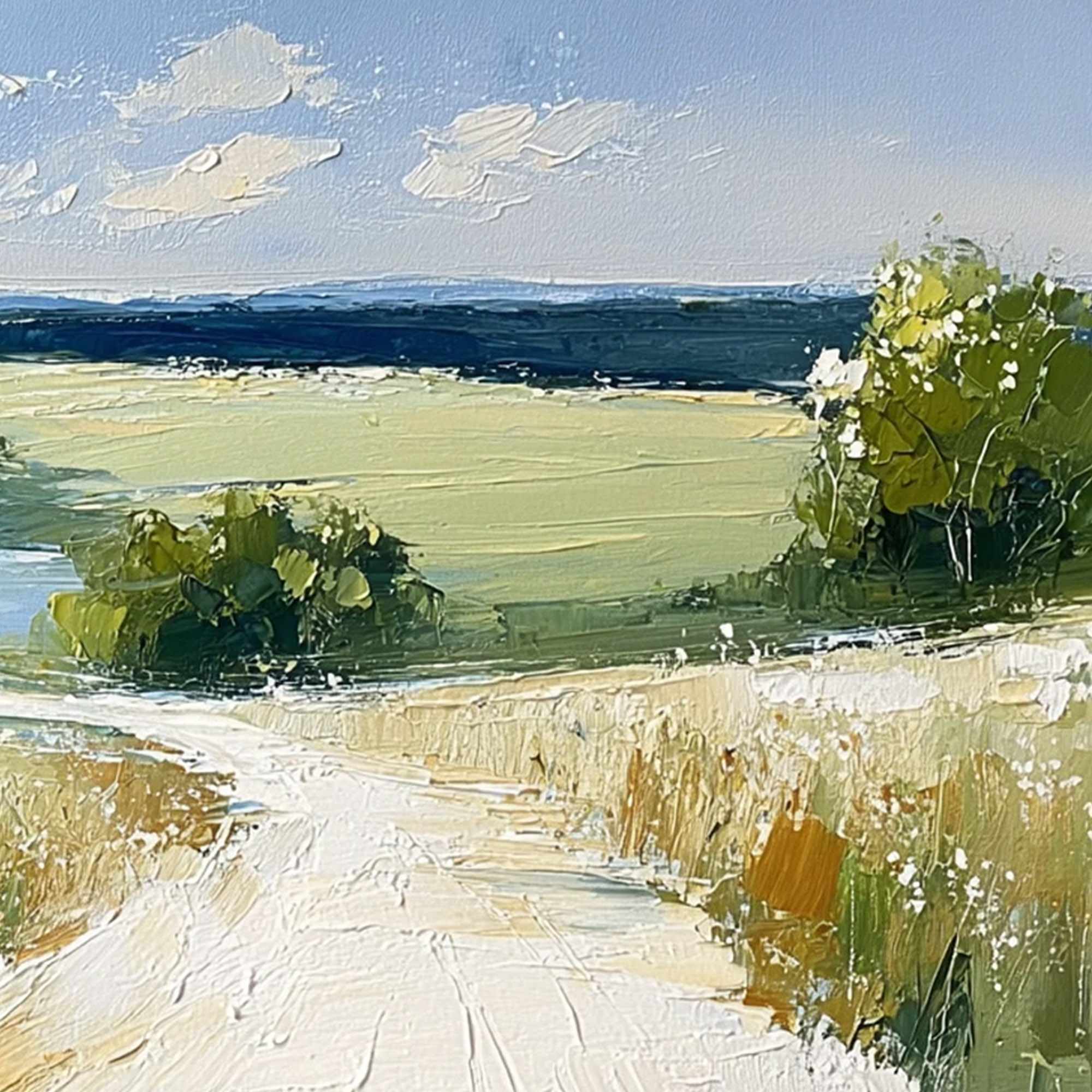 SERENE VISTA: Textured Palette Knife Countryside Landscape Painting - Image 5