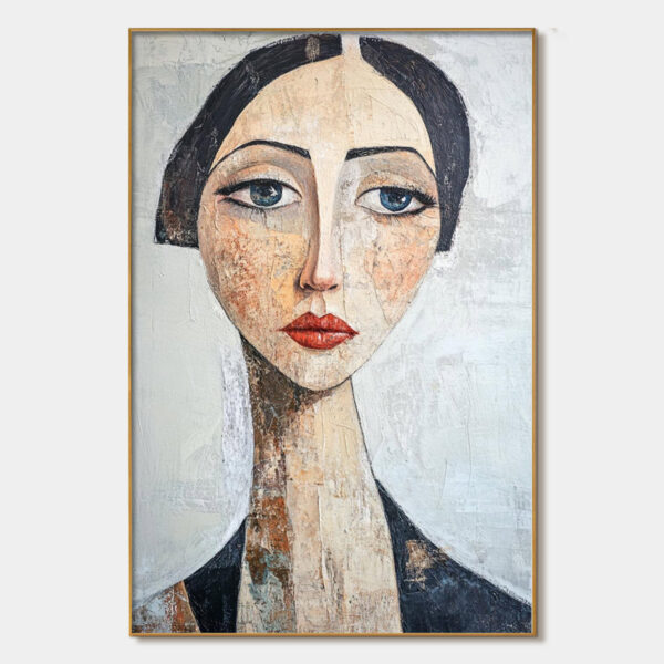 SERENE GAZE: Textured Figurative Portrait Oil Painting