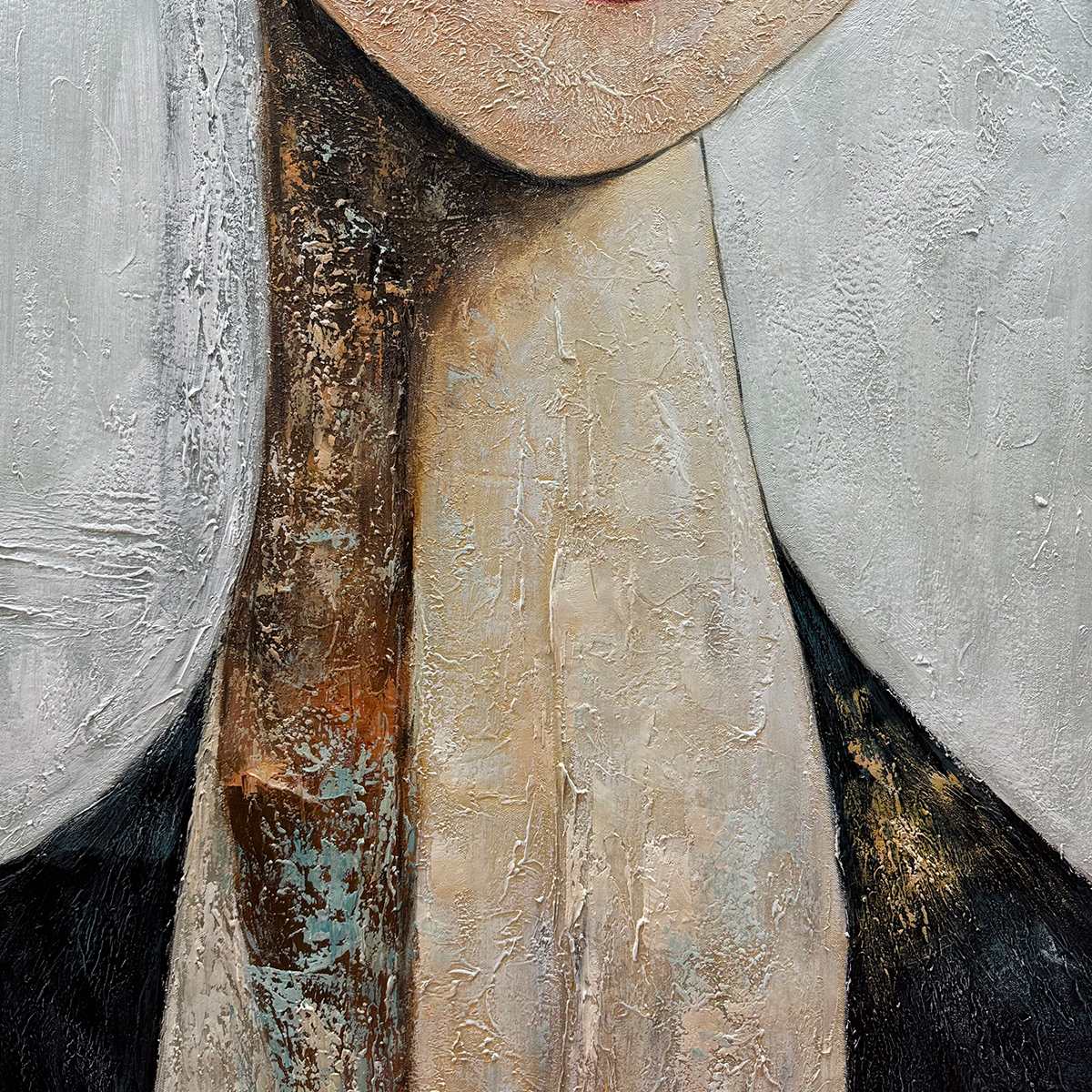 SERENE GAZE: Textured Figurative Portrait Oil Painting - Image 5