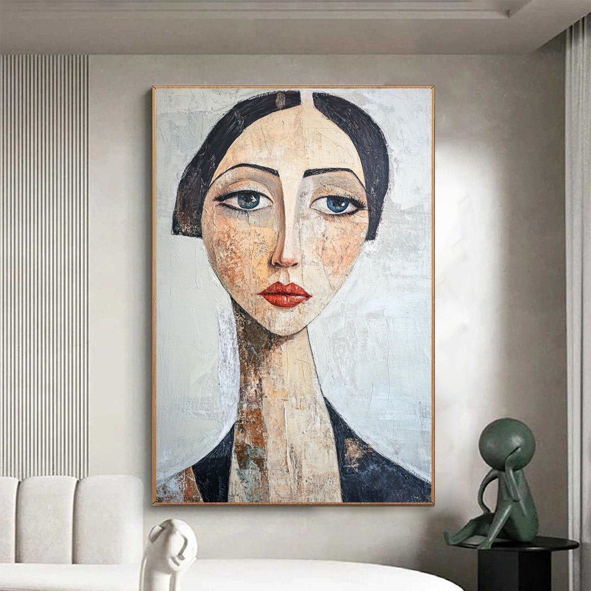 SERENE GAZE: Textured Figurative Portrait Oil Painting - Image 2