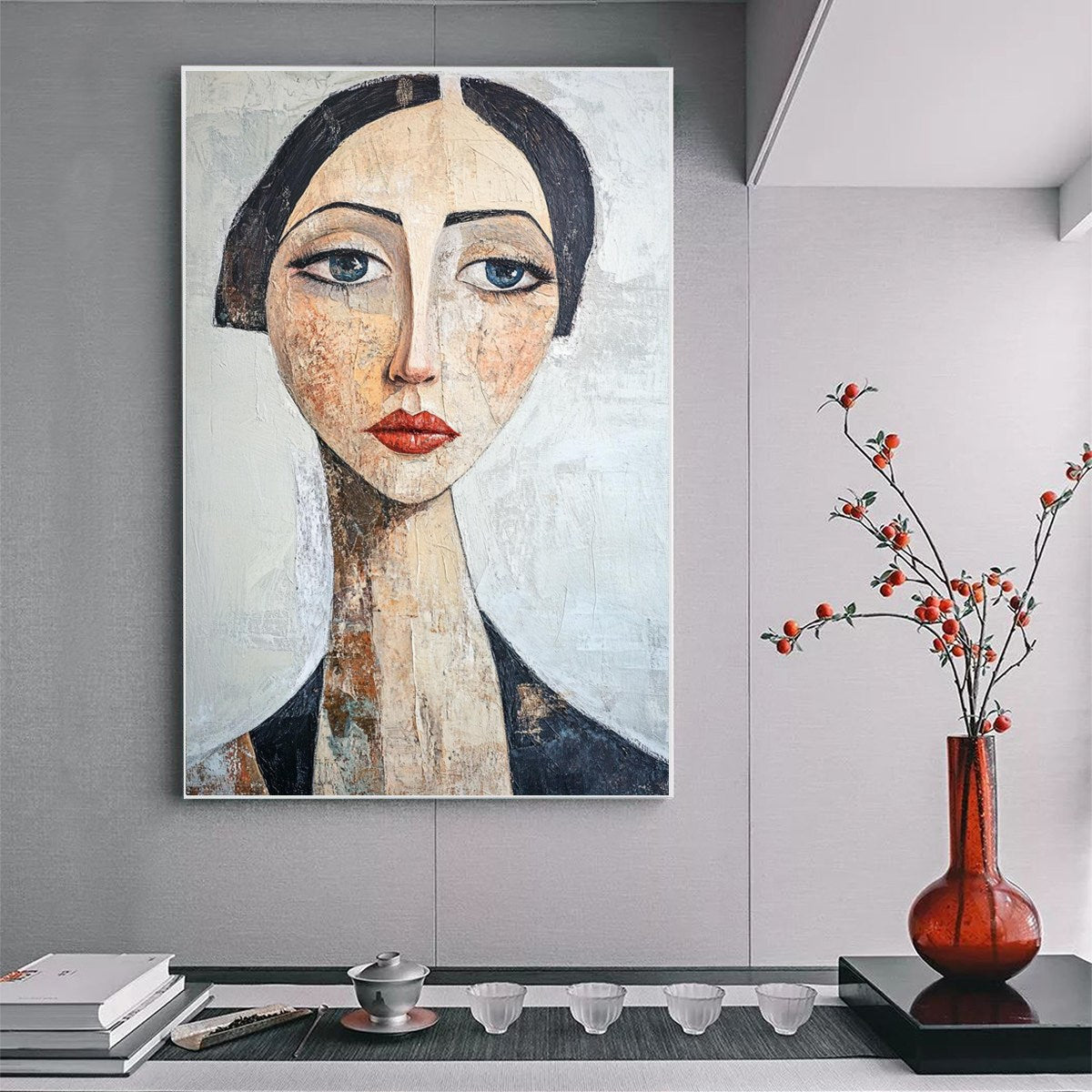 SERENE GAZE: Textured Figurative Portrait Oil Painting - Image 6