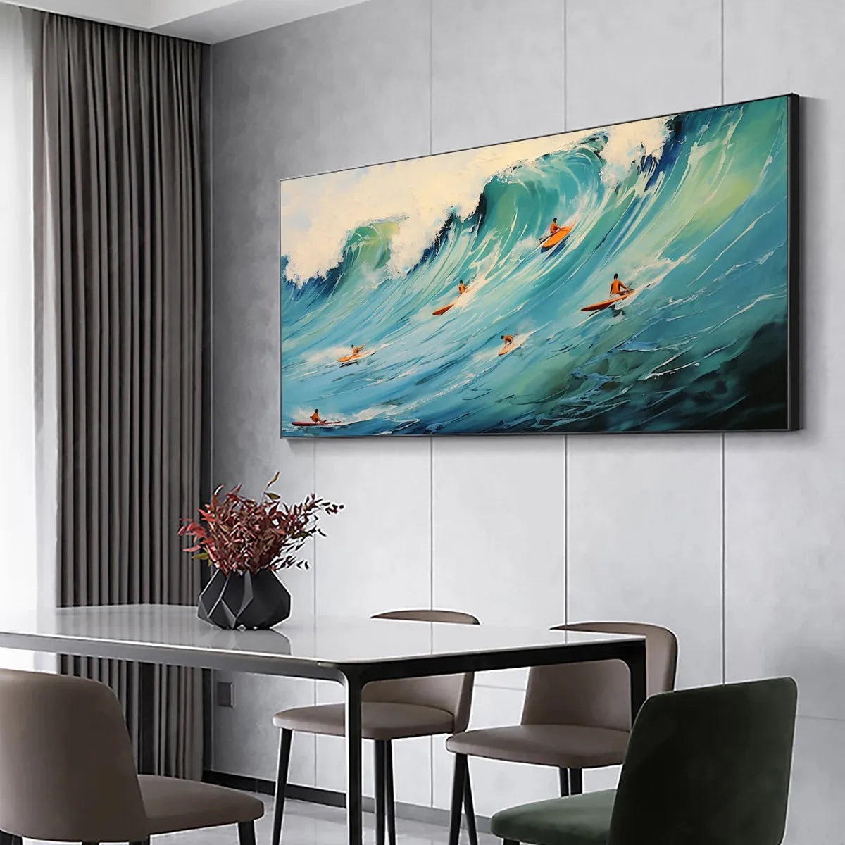 EPIC RIDE: Panoramic Ocean Painting of Surfers on a Majestic Wave - Image 4