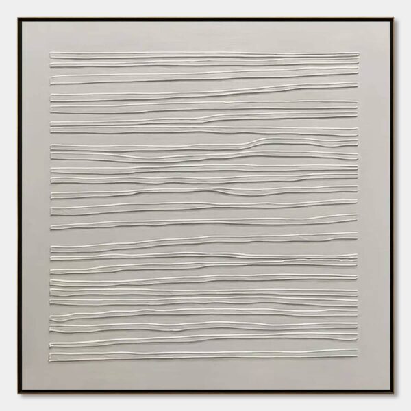 SERENE LINES: Minimalist Textured White Abstract Oil Painting
