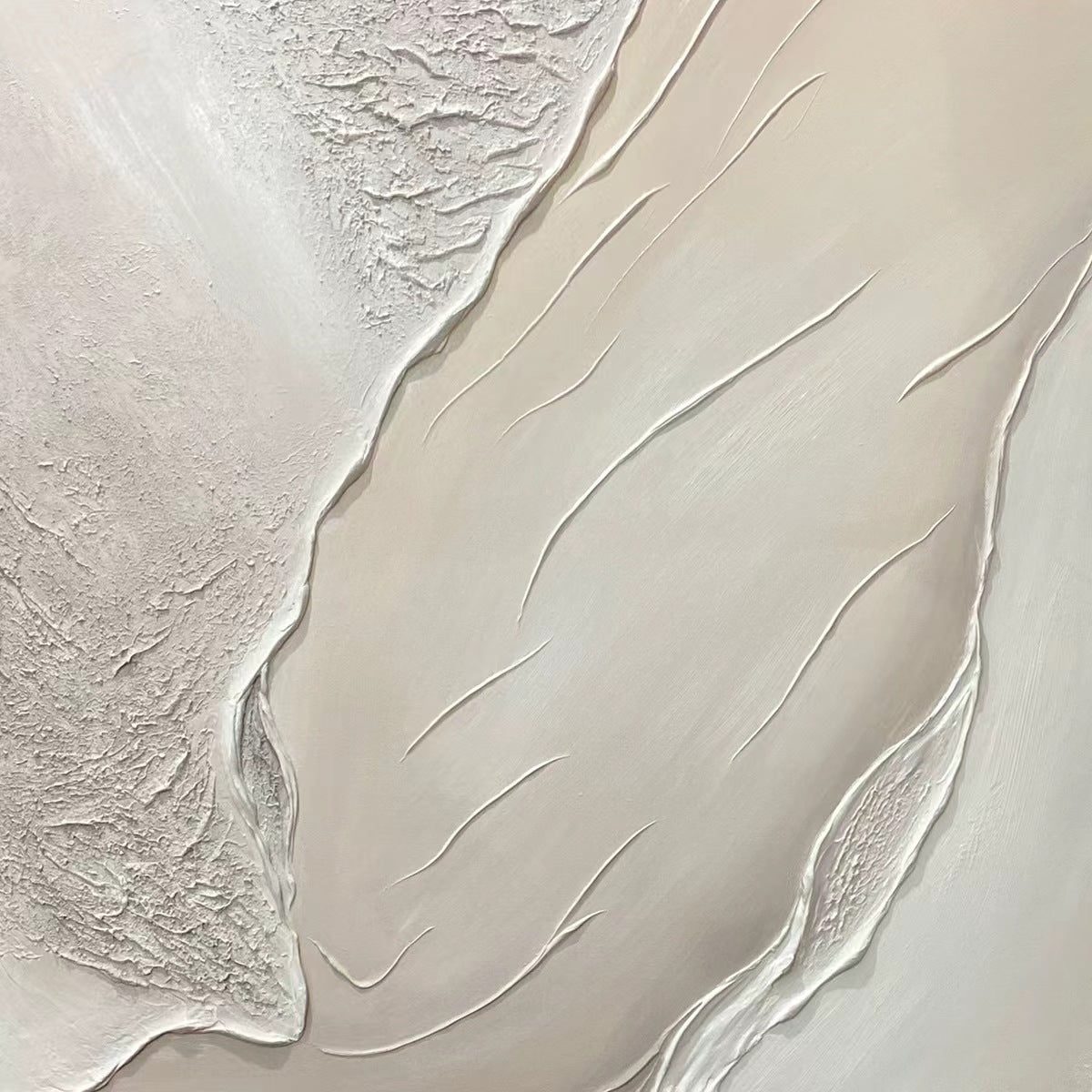SERENE PATHWAYS: Minimalist Beige Textured Impasto Oil Painting - Image 3
