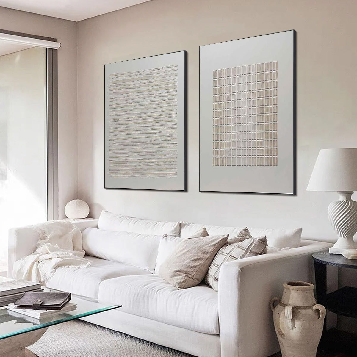 SERENE RHYTHMS: Textured Minimalist Abstract Diptych - Image 5