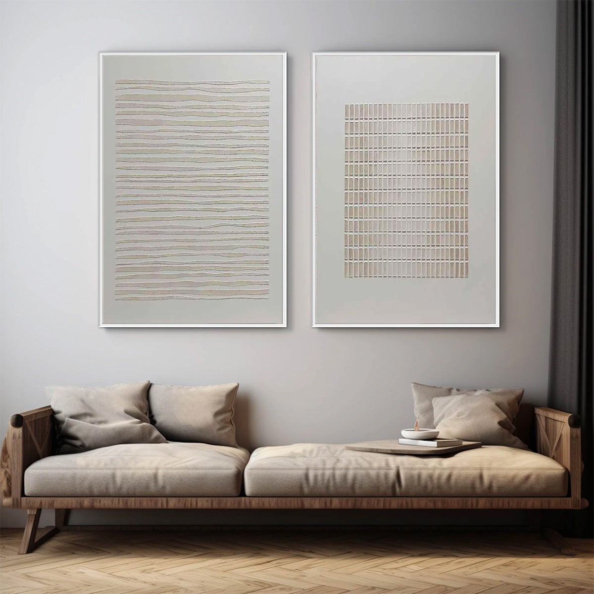 SERENE RHYTHMS: Textured Minimalist Abstract Diptych - Image 4