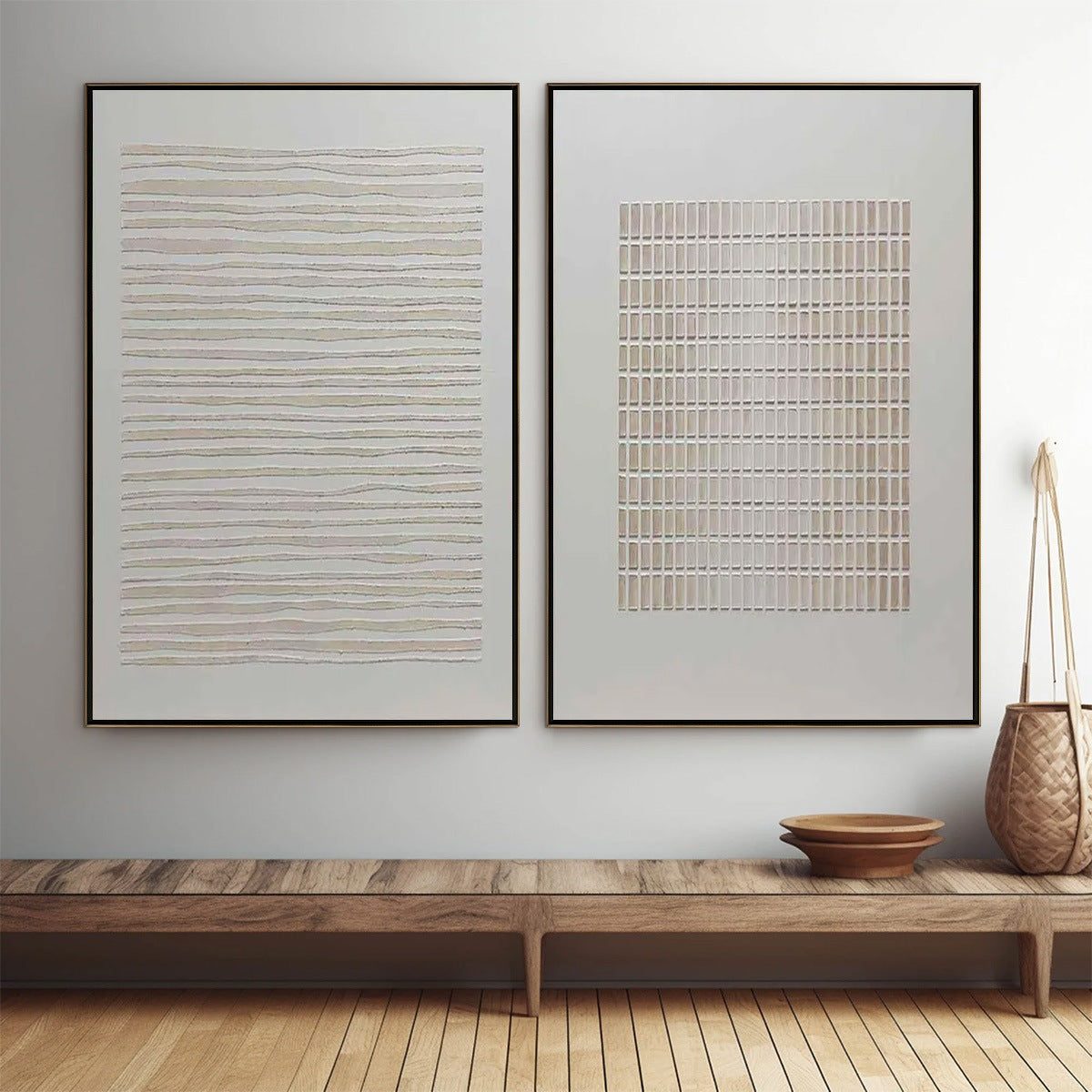 SERENE RHYTHMS: Textured Minimalist Abstract Diptych - Image 2
