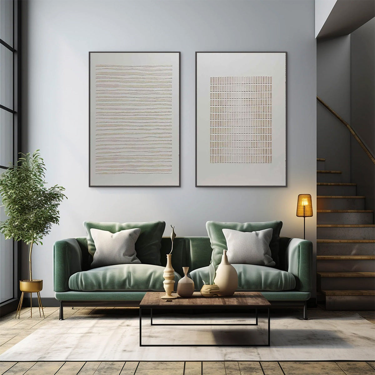SERENE RHYTHMS: Textured Minimalist Abstract Diptych - Image 6