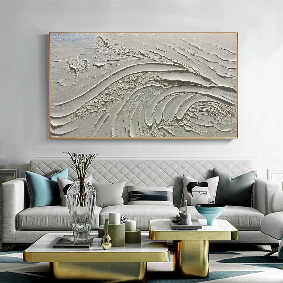 SERENE RIDGES: Textured Minimalist White Oil Painting - Image 2