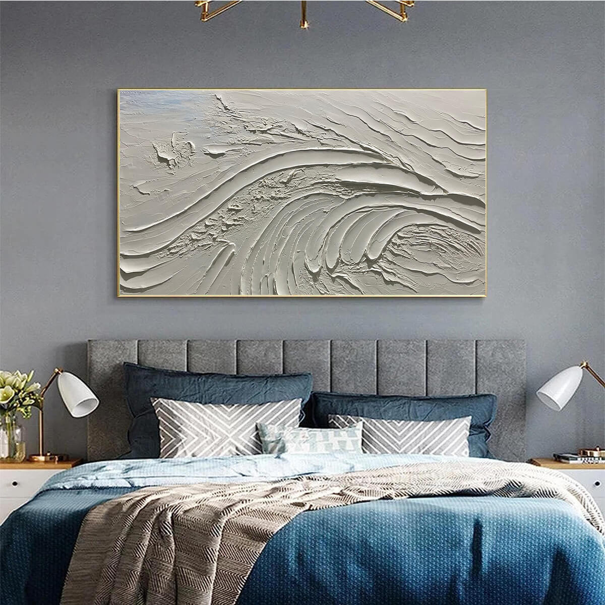 SERENE RIDGES: Textured Minimalist White Oil Painting - Image 6