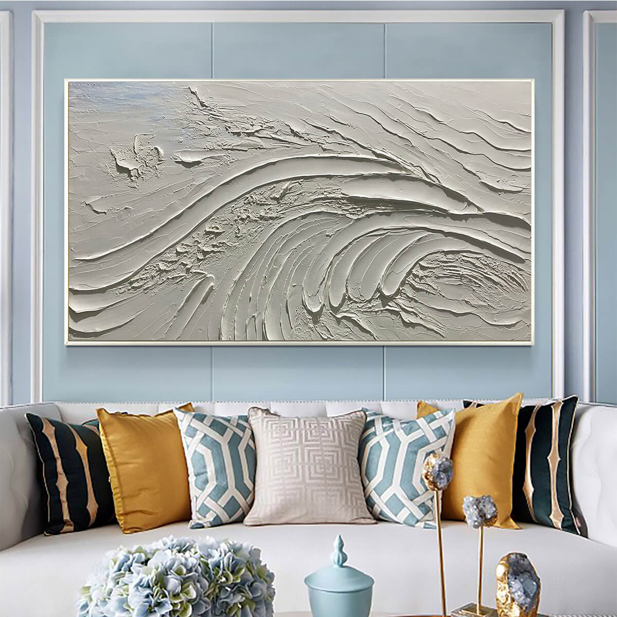 SERENE RIDGES: Textured Minimalist White Oil Painting - Image 7