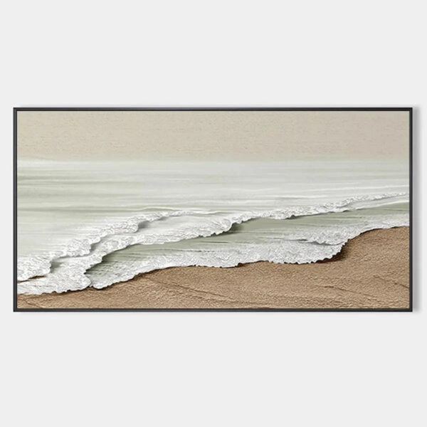 SERENE SHORE: Textured Coastal Landscape Painting in Beige