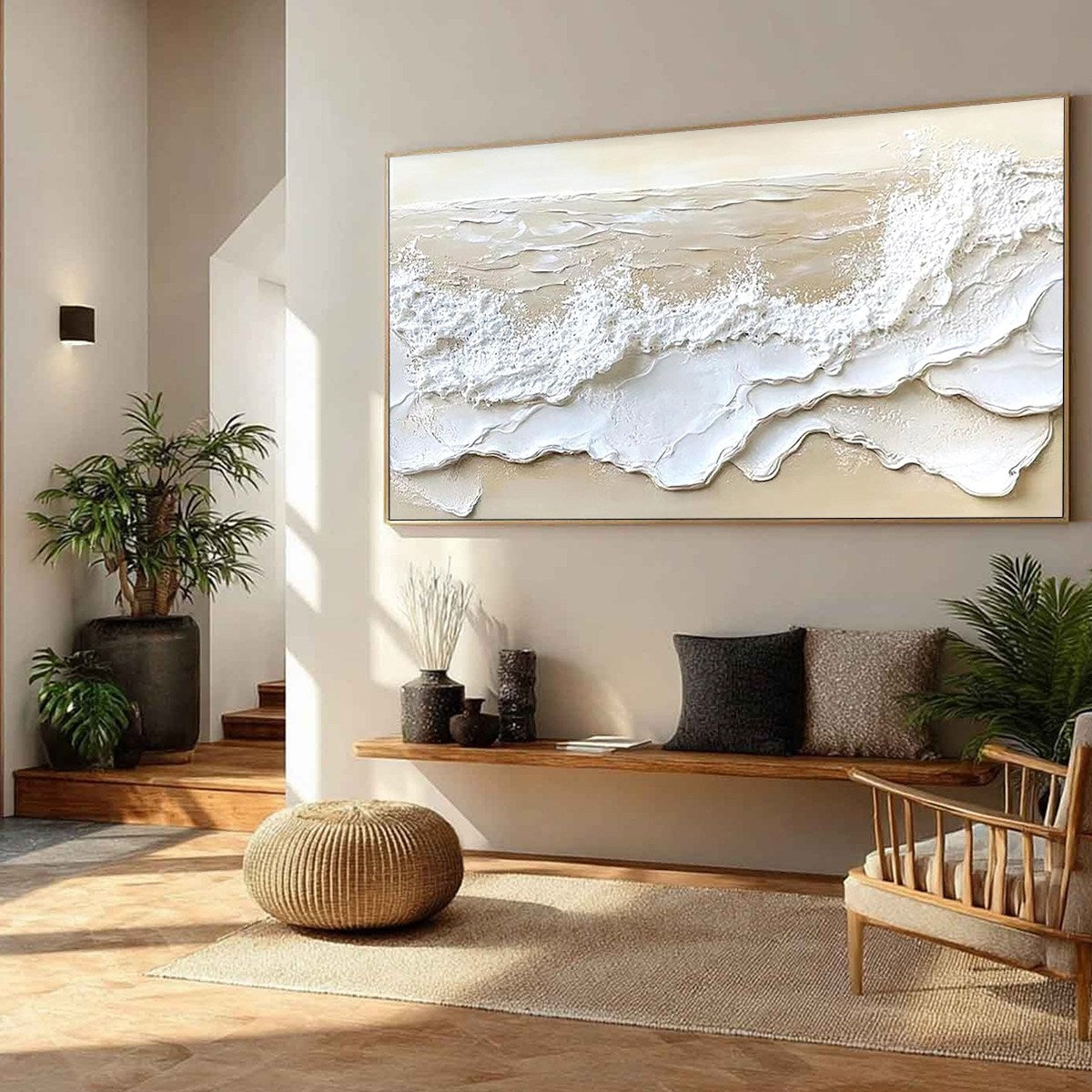 SERENITY TIDE: Textured Minimalist Beach Scene Painting - Image 8