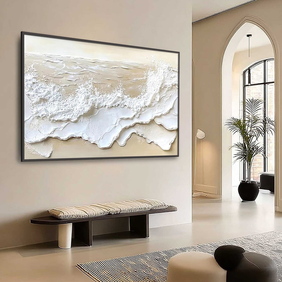 SERENITY TIDE: Textured Minimalist Beach Scene Painting - Image 7