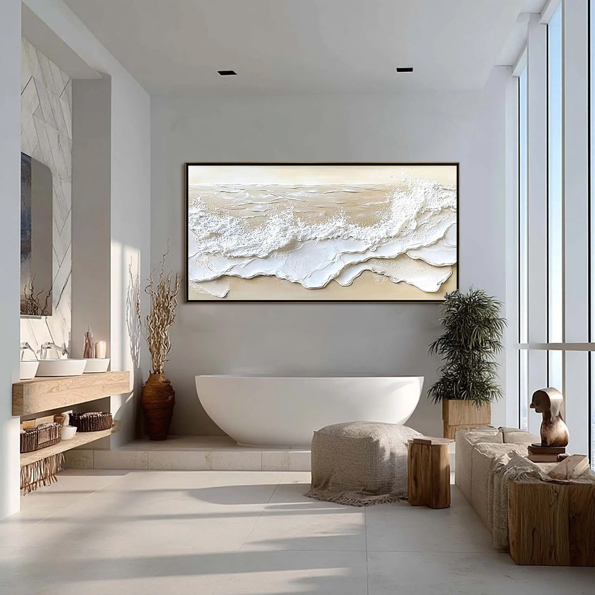 SERENITY TIDE: Textured Minimalist Beach Scene Painting - Image 5