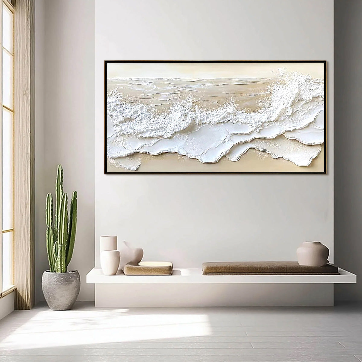 SERENITY TIDE: Textured Minimalist Beach Scene Painting - Image 4