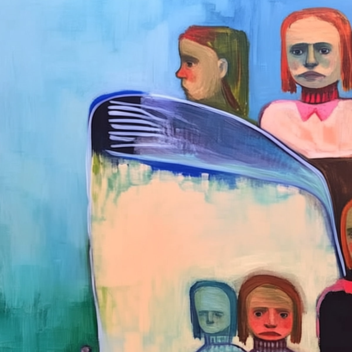 SHARED SILENCE: Expressive Figurative Portrait Group Oil Painting - Image 5