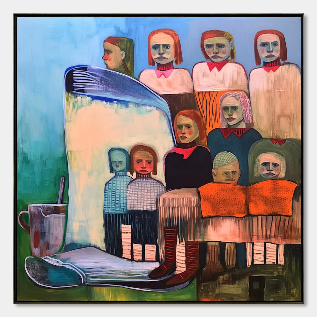 SHARED SILENCE: Expressive Figurative Portrait Group Oil Painting