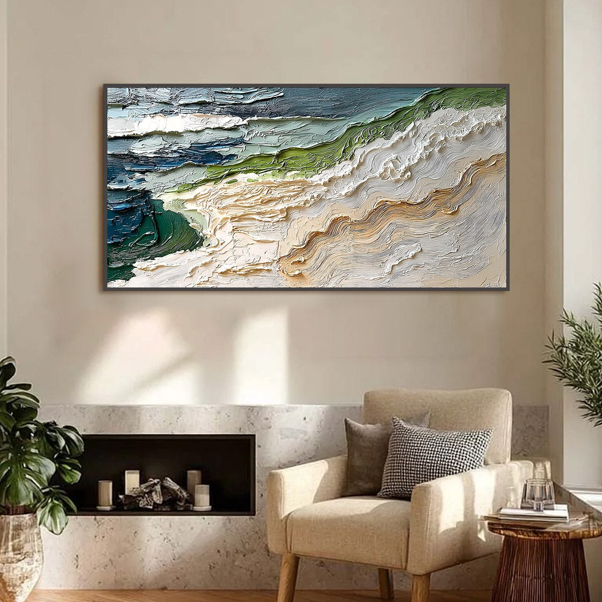 SHORELINE ECHOES: Textured Wabi Sabi Seascape Painting - Image 2