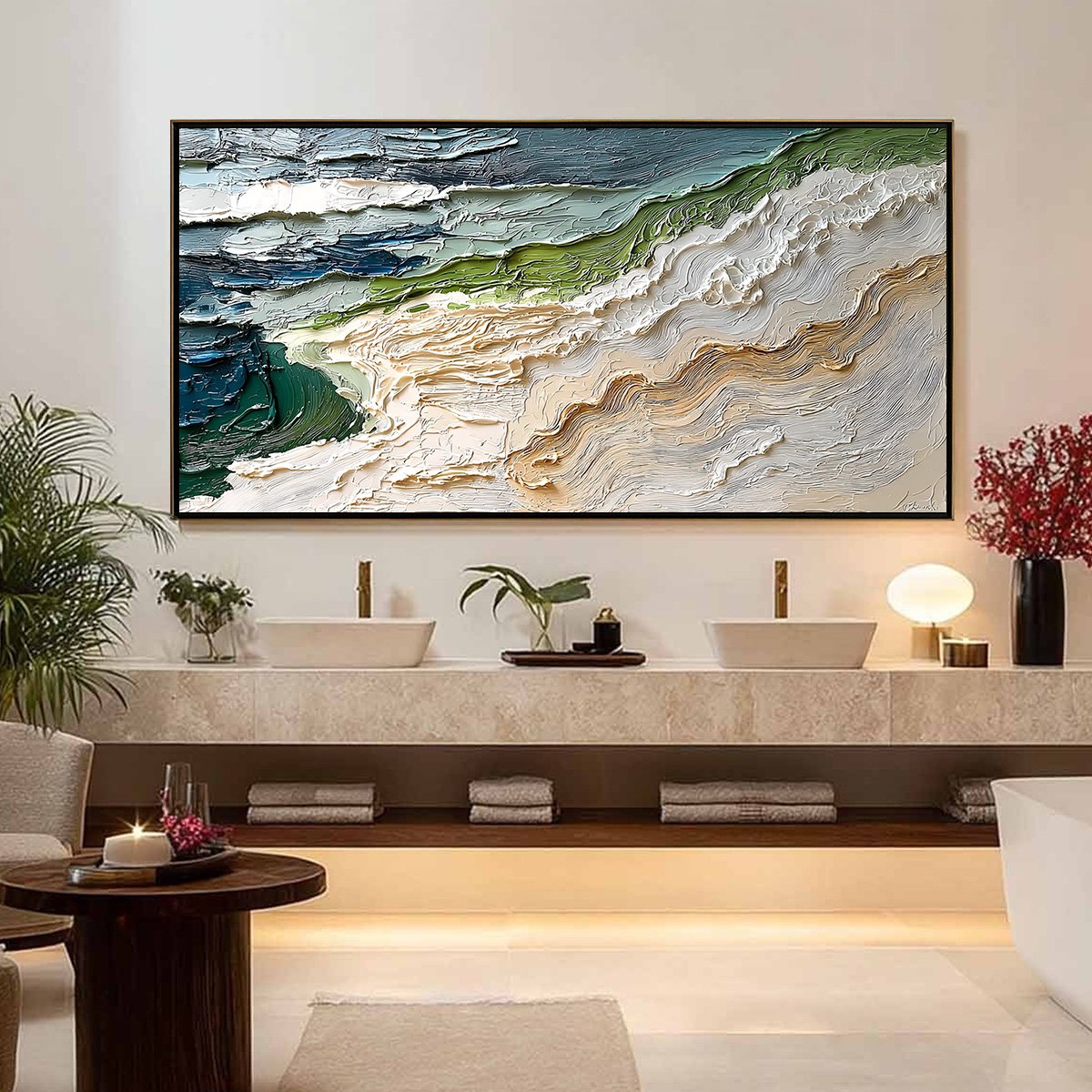 SHORELINE ECHOES: Textured Wabi Sabi Seascape Painting - Image 4