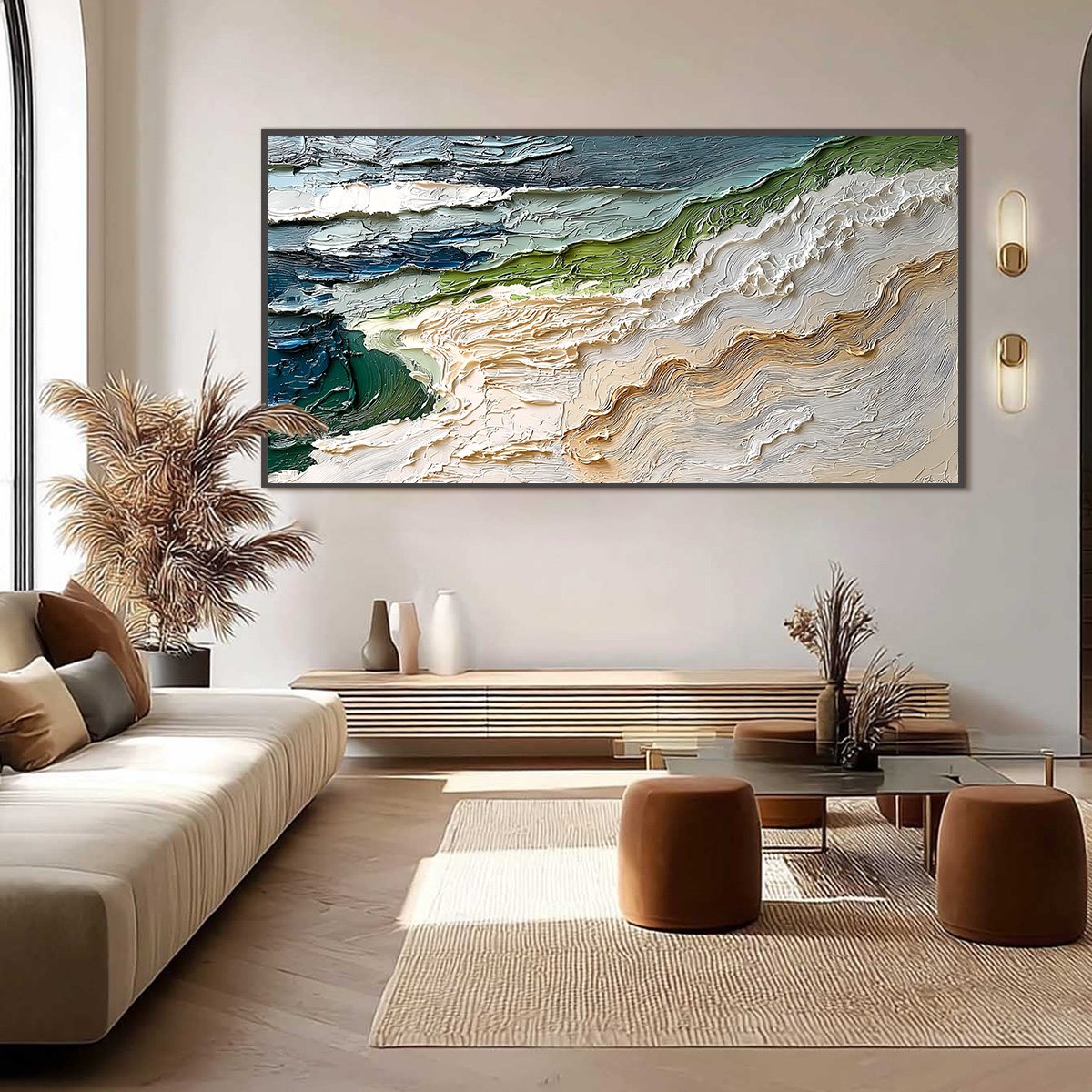 SHORELINE ECHOES: Textured Wabi Sabi Seascape Painting - Image 6