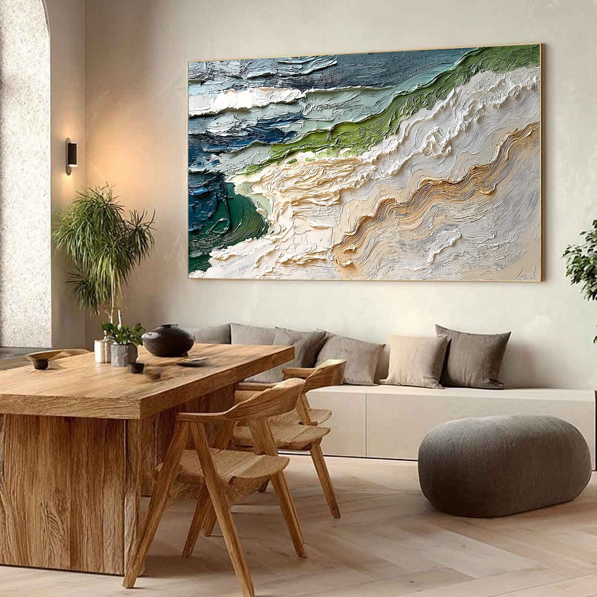 SHORELINE ECHOES: Textured Wabi Sabi Seascape Painting - Image 7