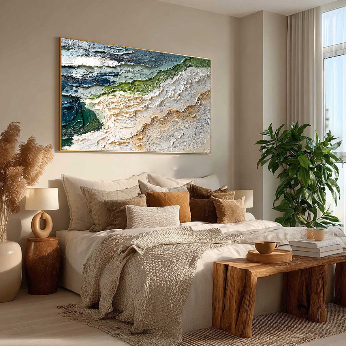 SHORELINE ECHOES: Textured Wabi Sabi Seascape Painting - Image 8