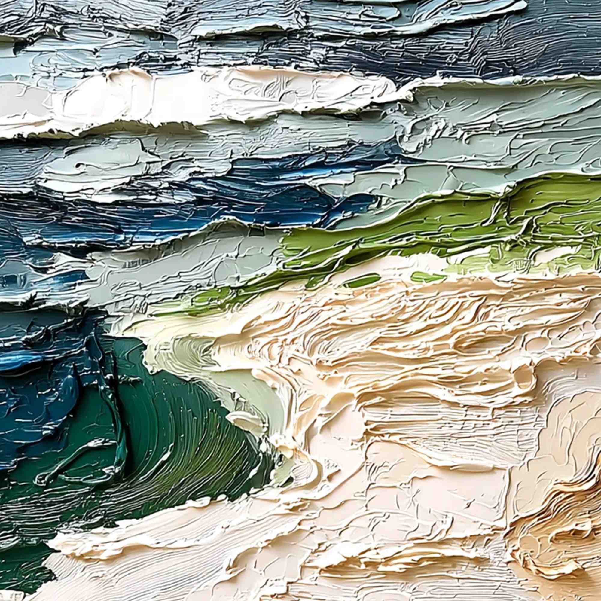 SHORELINE ECHOES: Textured Wabi Sabi Seascape Painting - Image 3
