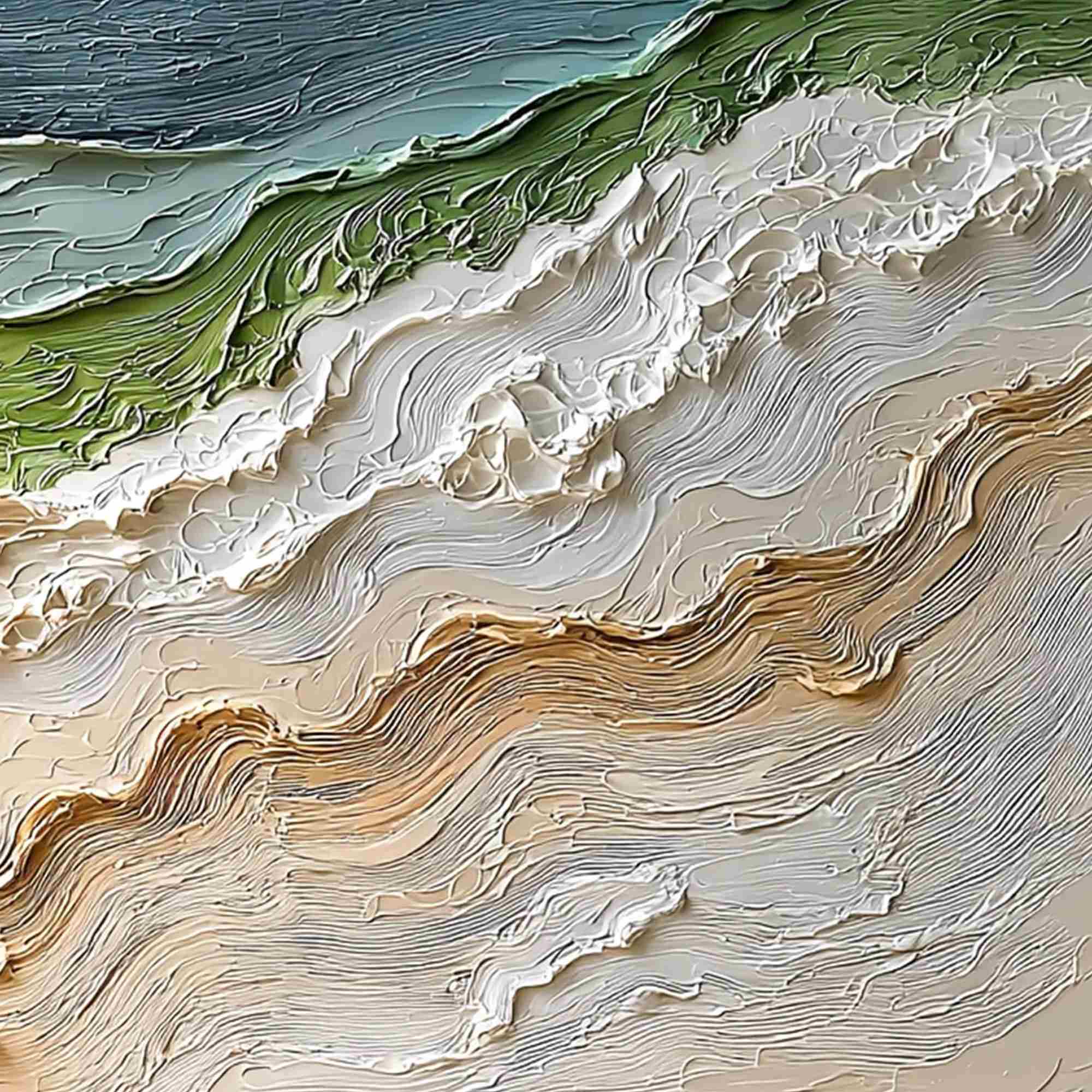 SHORELINE ECHOES: Textured Wabi Sabi Seascape Painting - Image 5