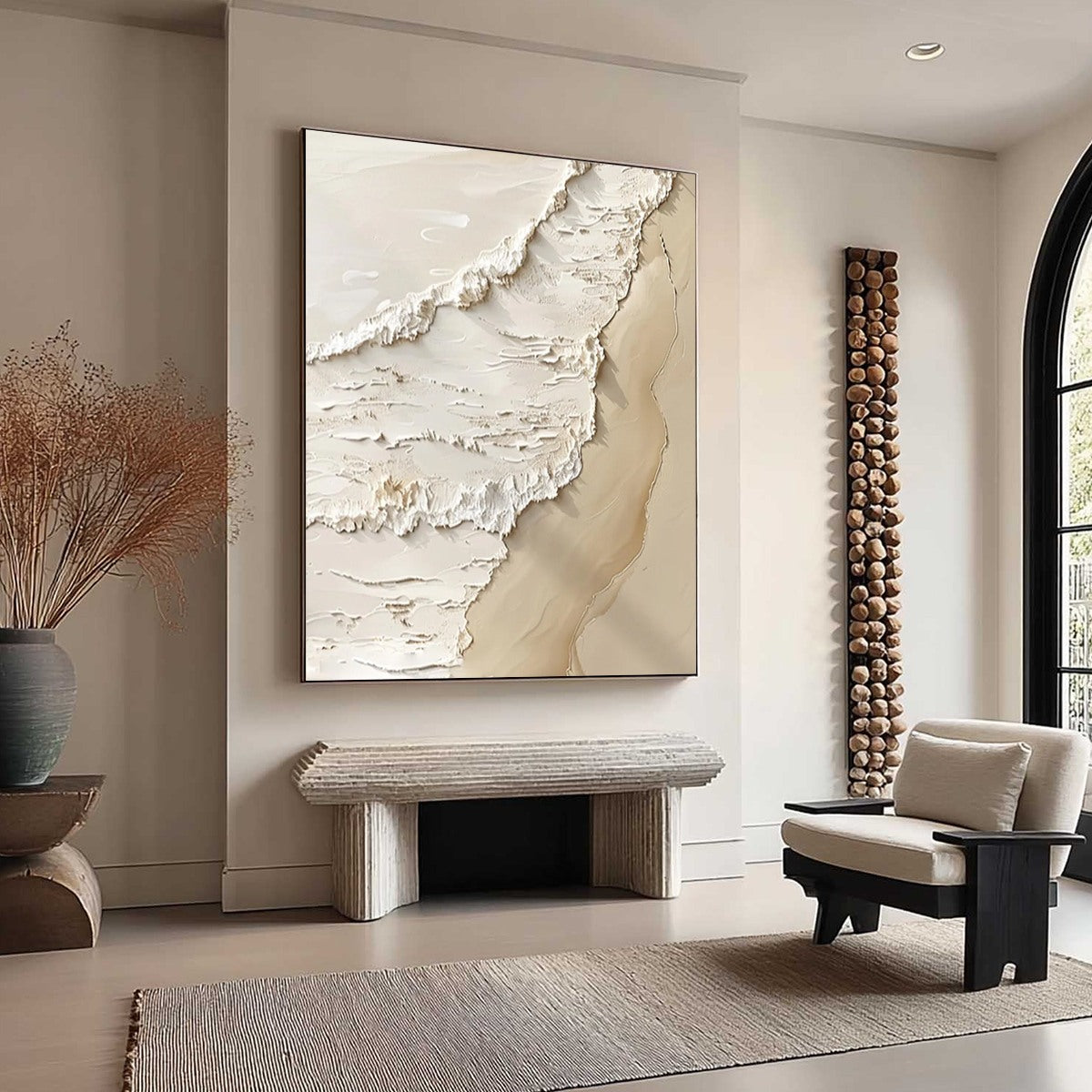 SHORELINE WHISPERS: Textured Minimalist Beach Scene Painting - Image 3