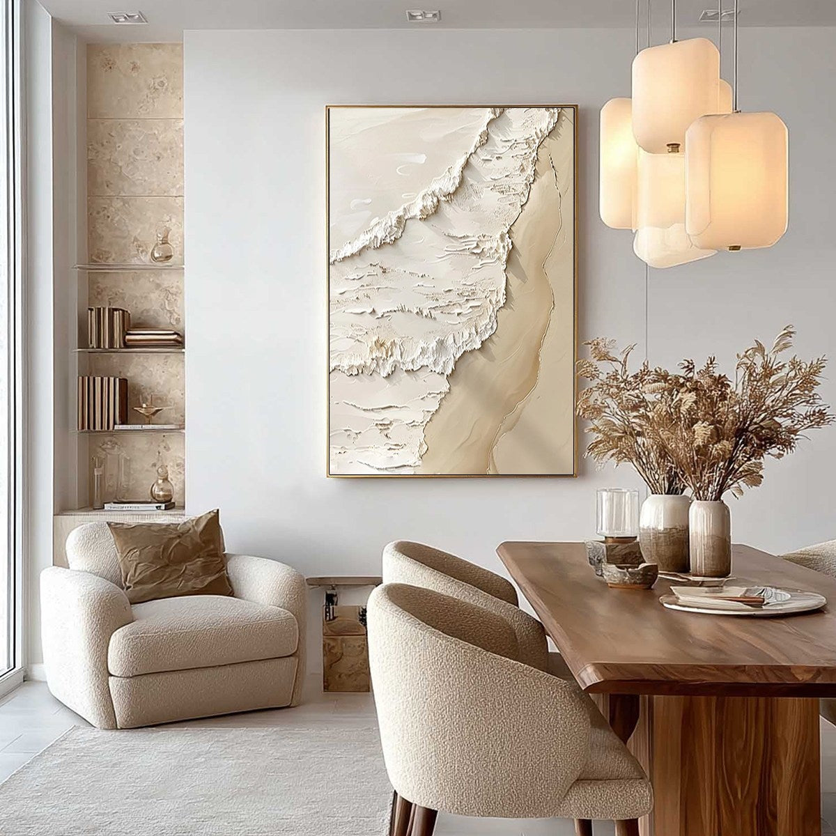 SHORELINE WHISPERS: Textured Minimalist Beach Scene Painting - Image 5