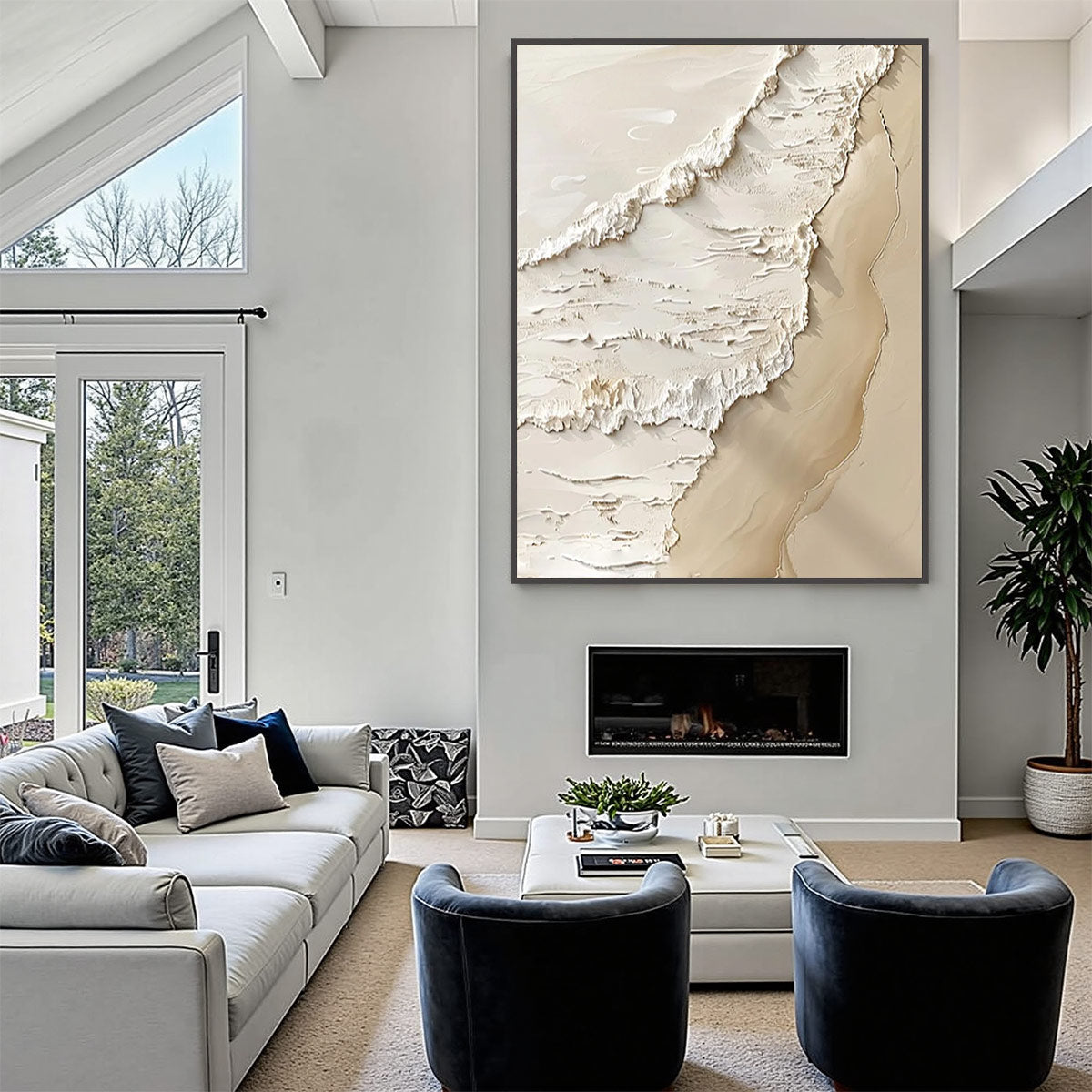 SHORELINE WHISPERS: Textured Minimalist Beach Scene Painting - Image 7