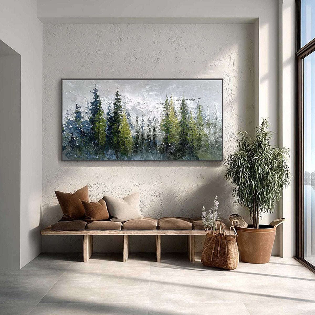 SILENT SENTINELS: Textured Impasto Pine Forest Landscape Painting - Image 2