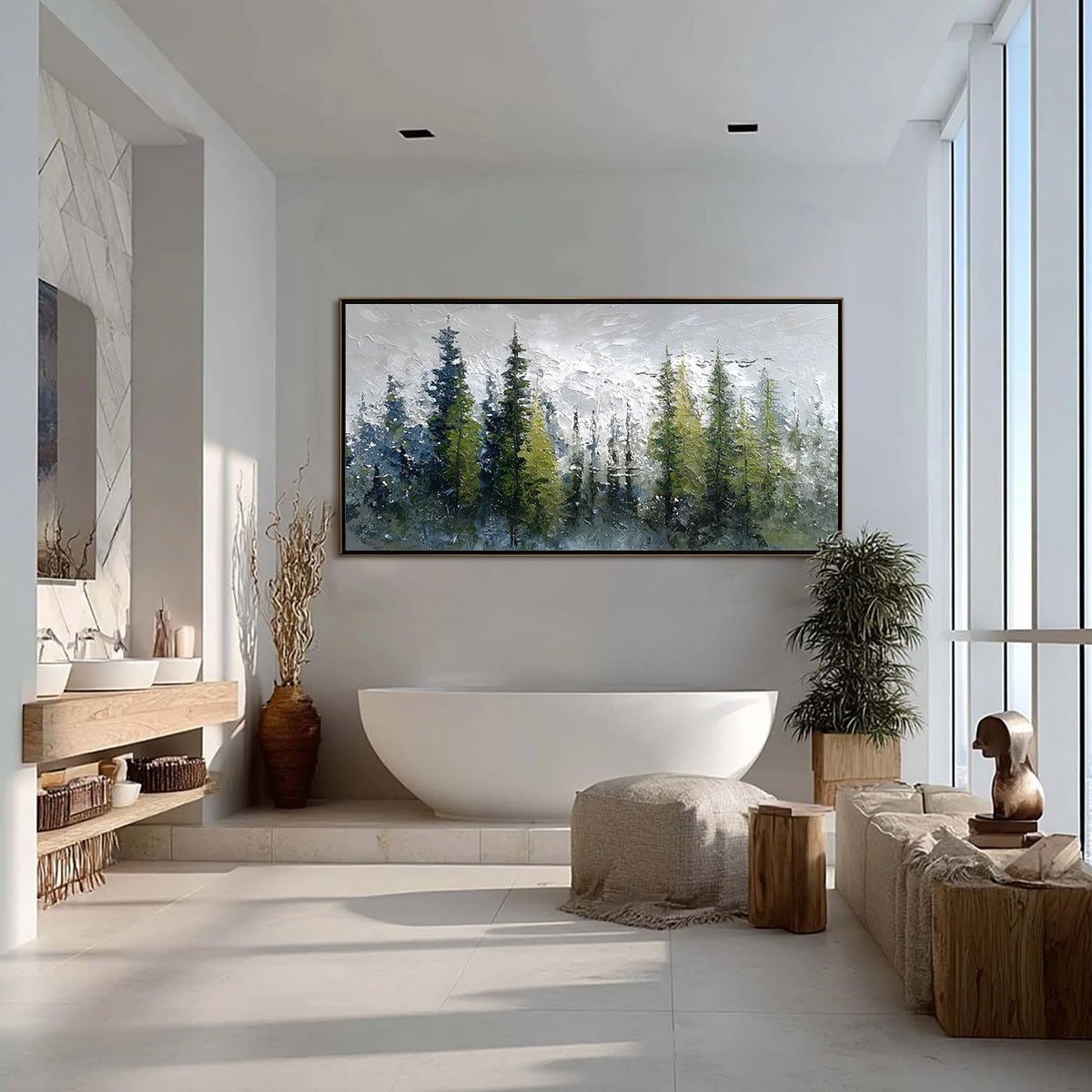 SILENT SENTINELS: Textured Impasto Pine Forest Landscape Painting - Image 4