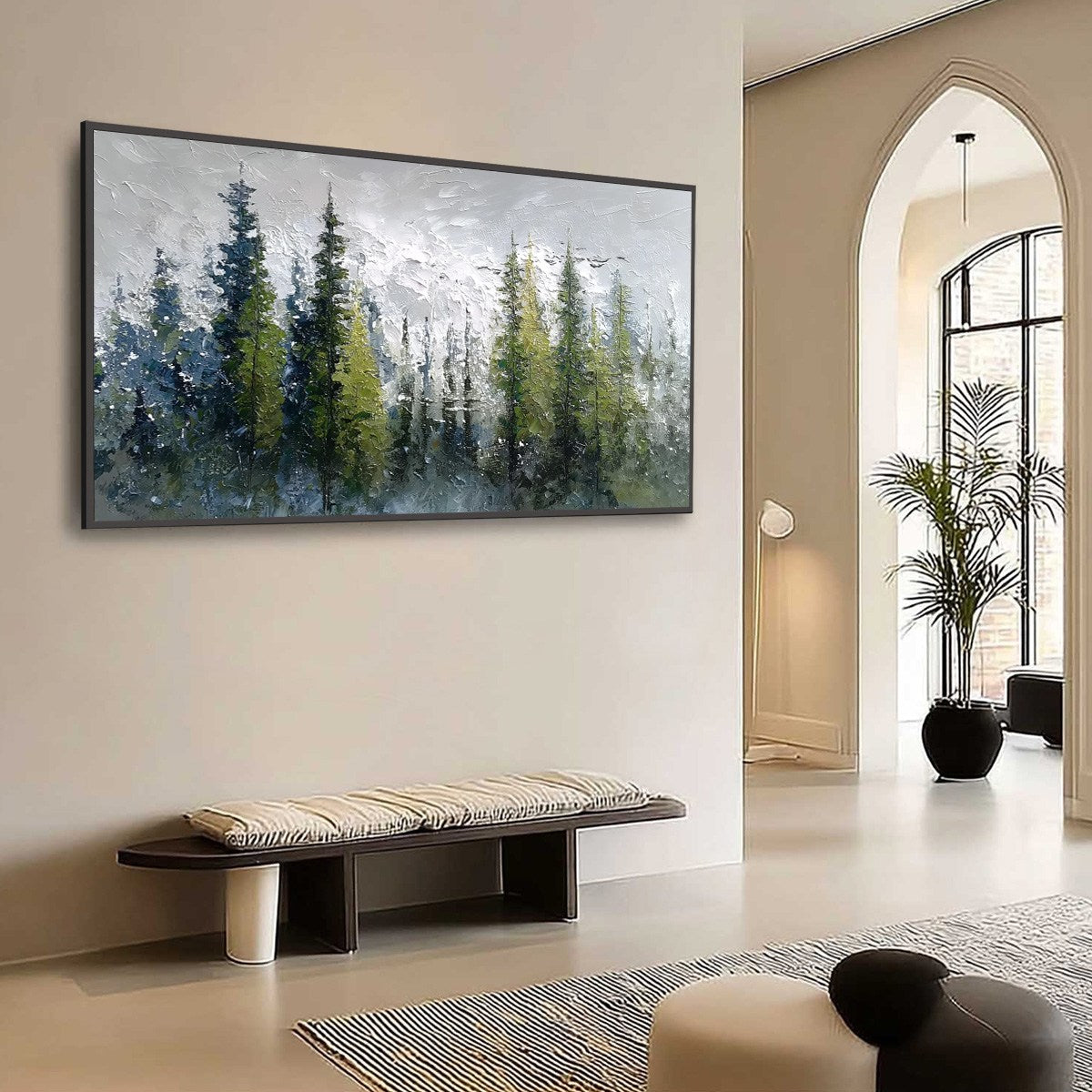 SILENT SENTINELS: Textured Impasto Pine Forest Landscape Painting - Image 7