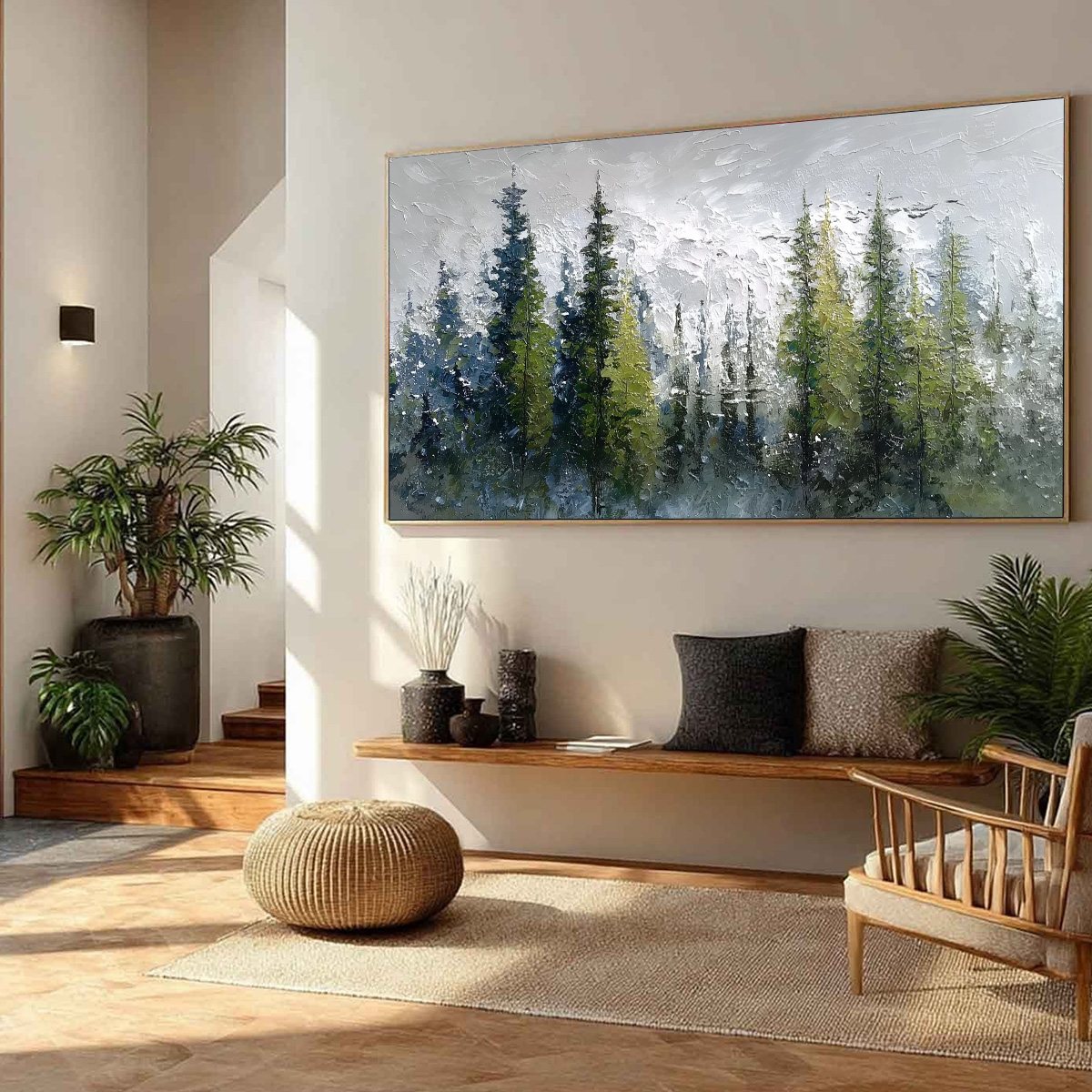 SILENT SENTINELS: Textured Impasto Pine Forest Landscape Painting - Image 8