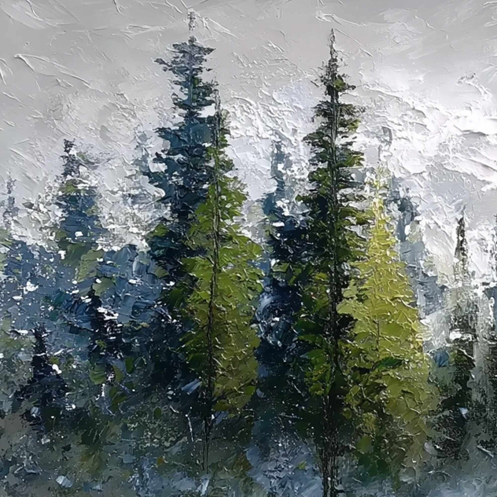 SILENT SENTINELS: Textured Impasto Pine Forest Landscape Painting - Image 3