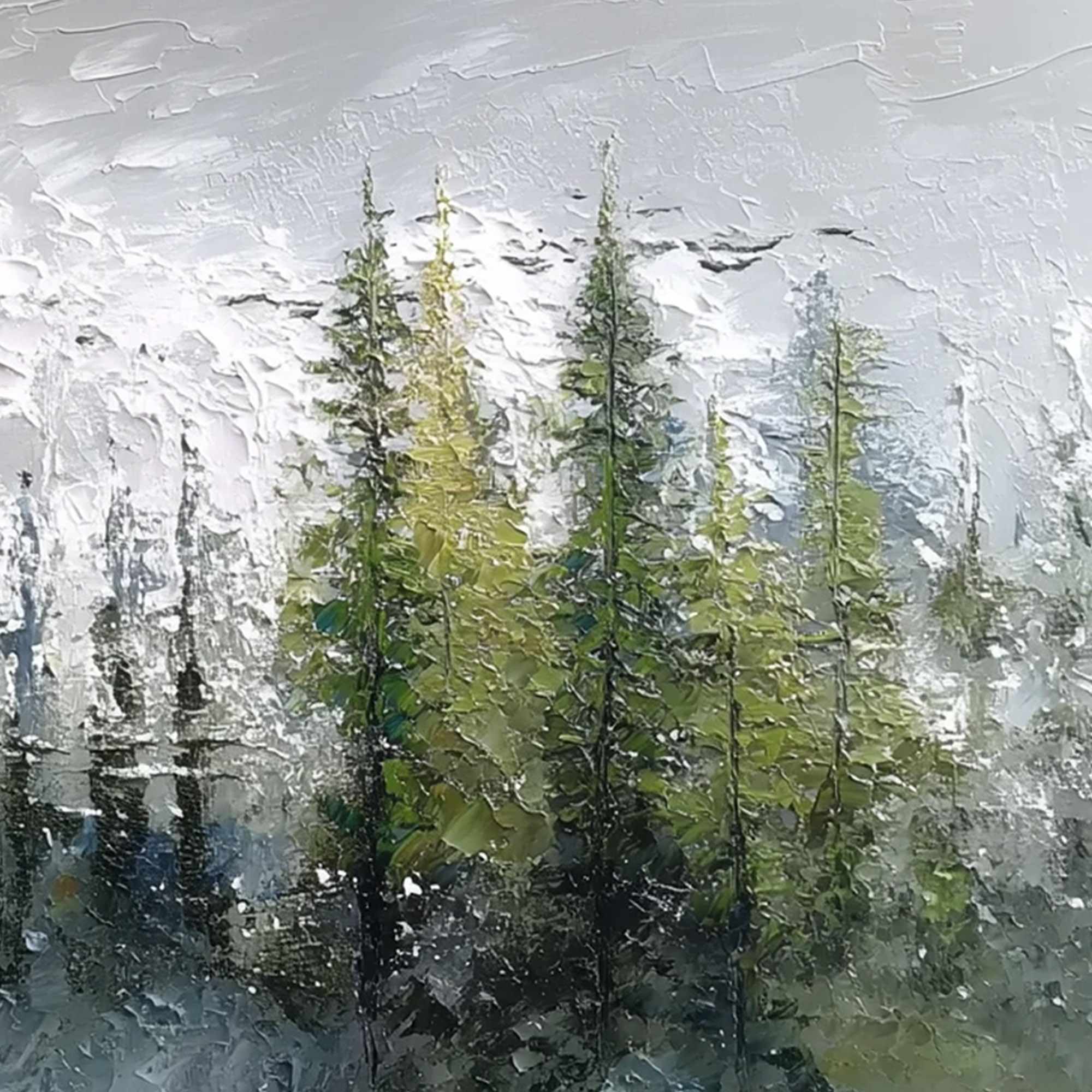 SILENT SENTINELS: Textured Impasto Pine Forest Landscape Painting - Image 5