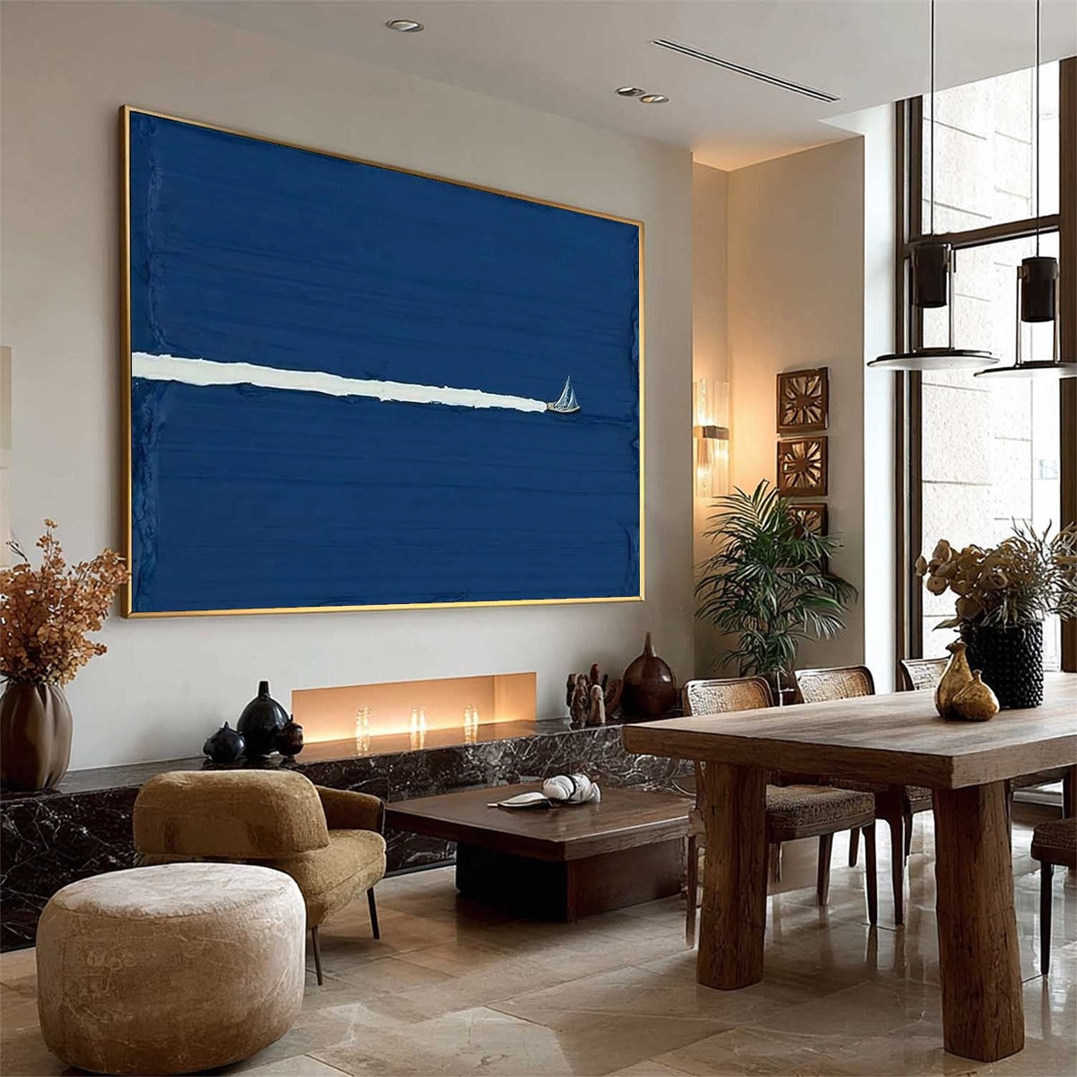 SILENT WAKE: Minimalist Sailboat Seascape Oil Painting - Image 7