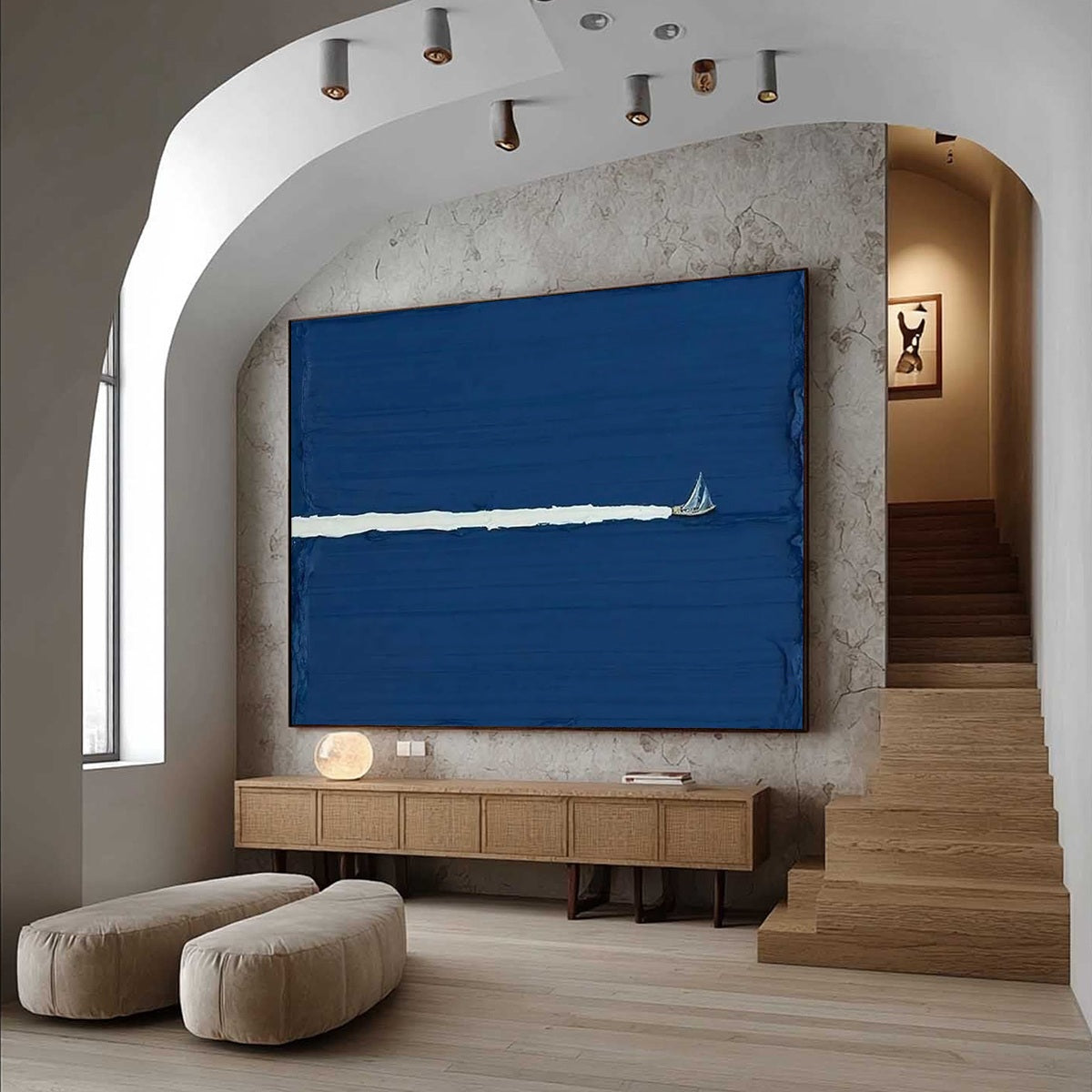 SILENT WAKE: Minimalist Sailboat Seascape Oil Painting - Image 8