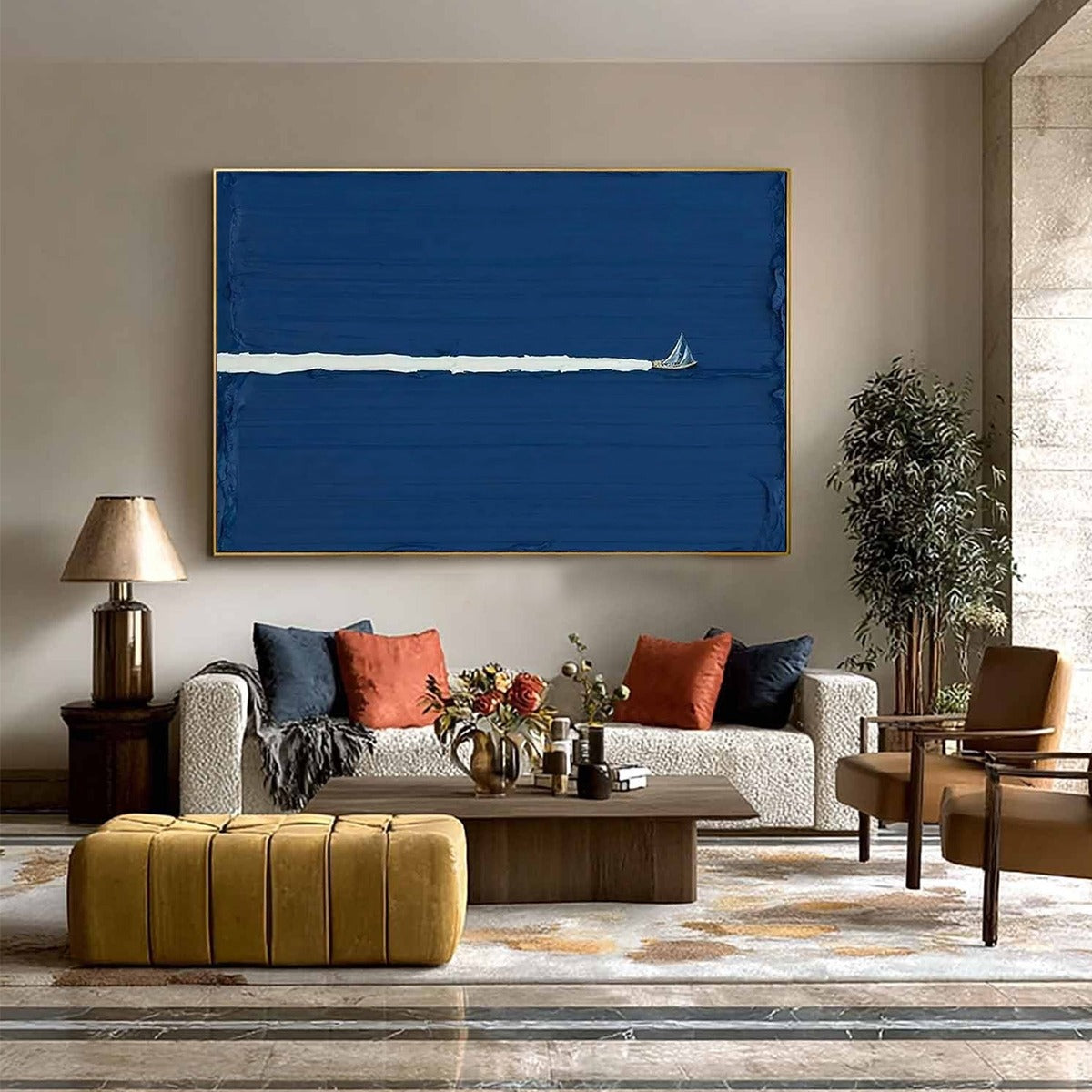 SILENT WAKE: Minimalist Sailboat Seascape Oil Painting - Image 4