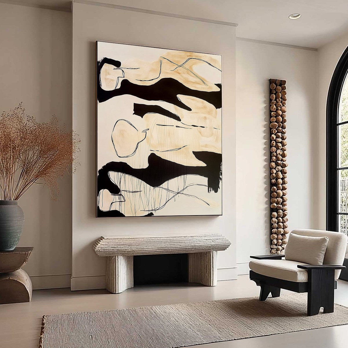 SILHOUETTES IN REPOSE: Large Abstract Figurative Painting in Black and Beige - Image 8