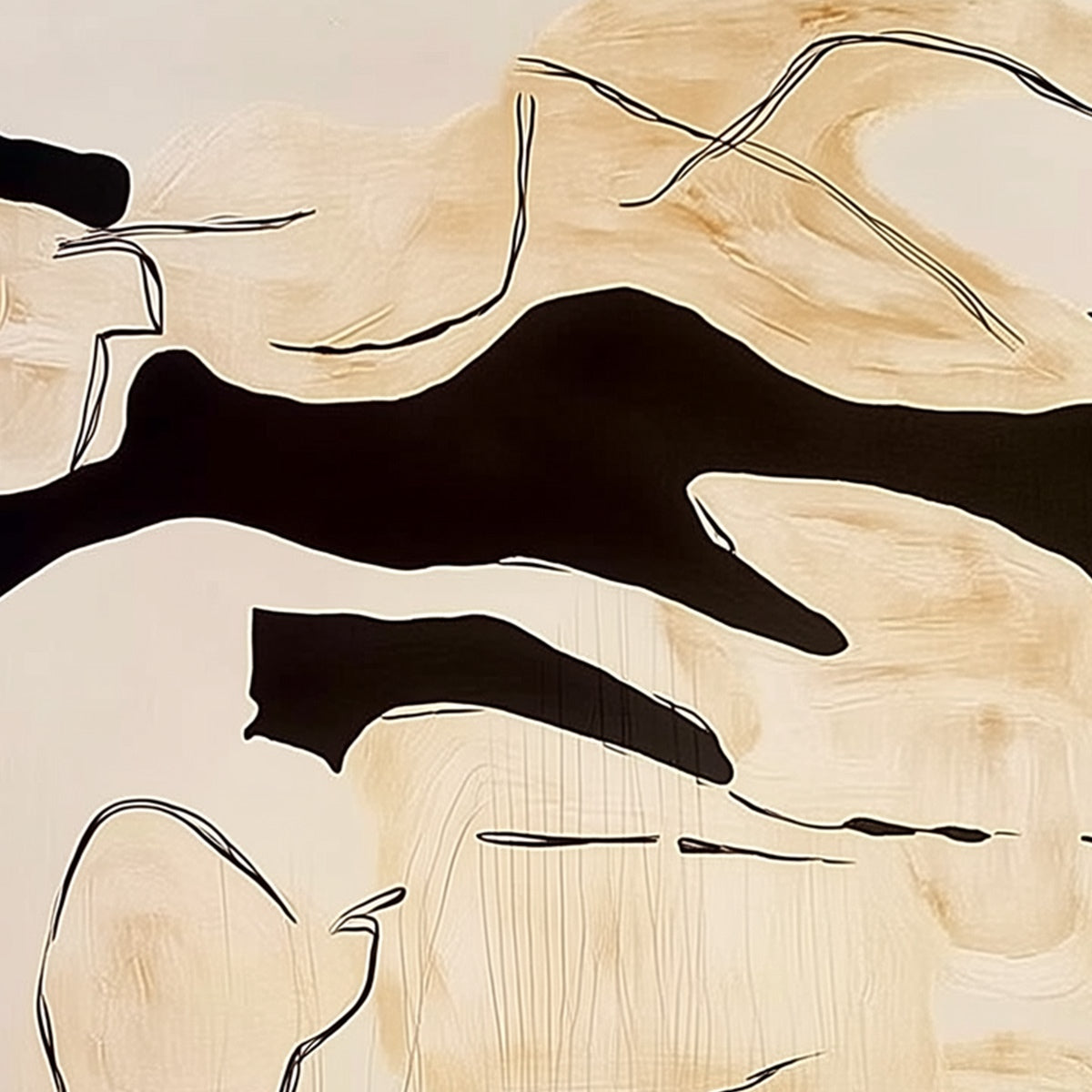 SILHOUETTES IN REPOSE: Large Abstract Figurative Painting in Black and Beige - Image 3